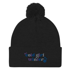 Embroidered Cold Girl Winter Pom Beanie